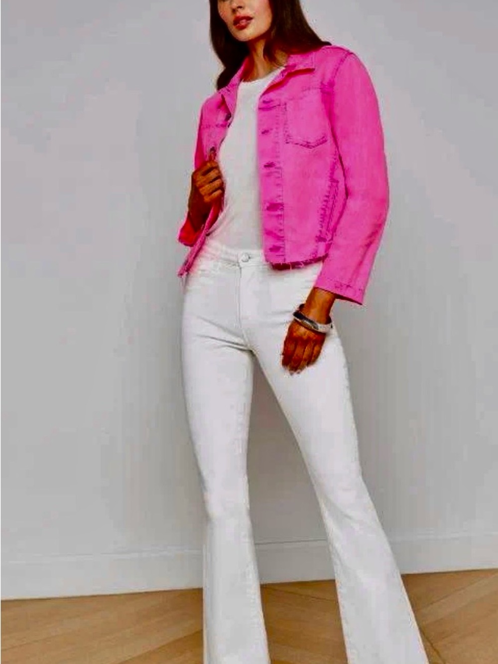 L’agence Janelle crop frayed hem Jean jacket - Picture 1 of 3